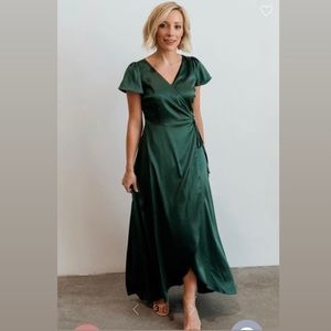 NWT Emerald Satin Wrap Dress/Gown